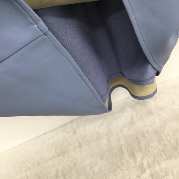 THML Wome’s Faux Leather V-Neck Ruffle Sleeve Dress Casual Career Blue Size L - Picture 4 of 8